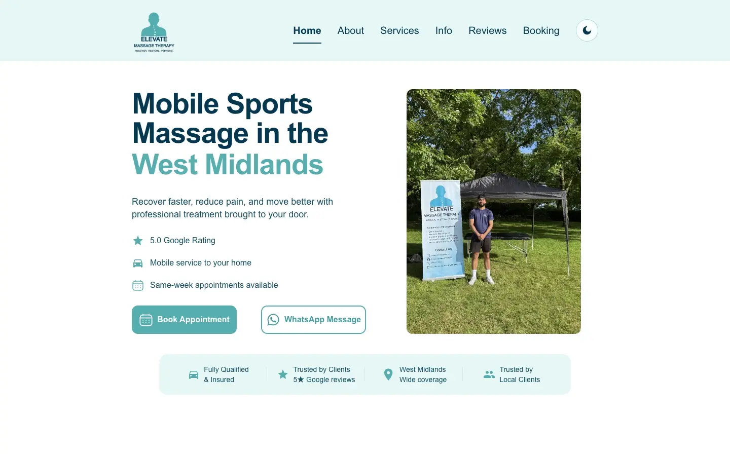 Elevate Massage Therapy website preview